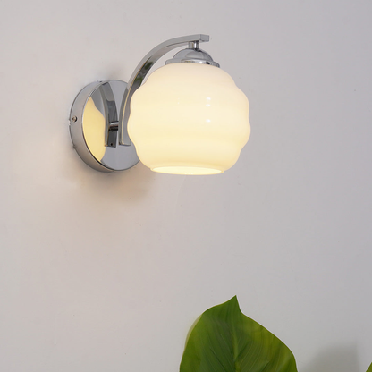 Wall Sconce with Ribbed Glass Globe - Modern Mid Century Gold