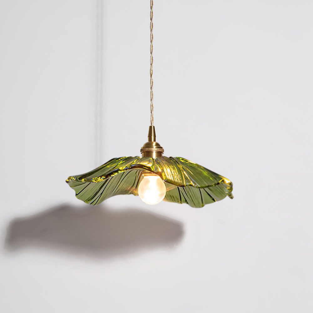 Ribbed Glass Flower Petal Pendant Light with Copper Hardware – Vintage Mid Century Style
