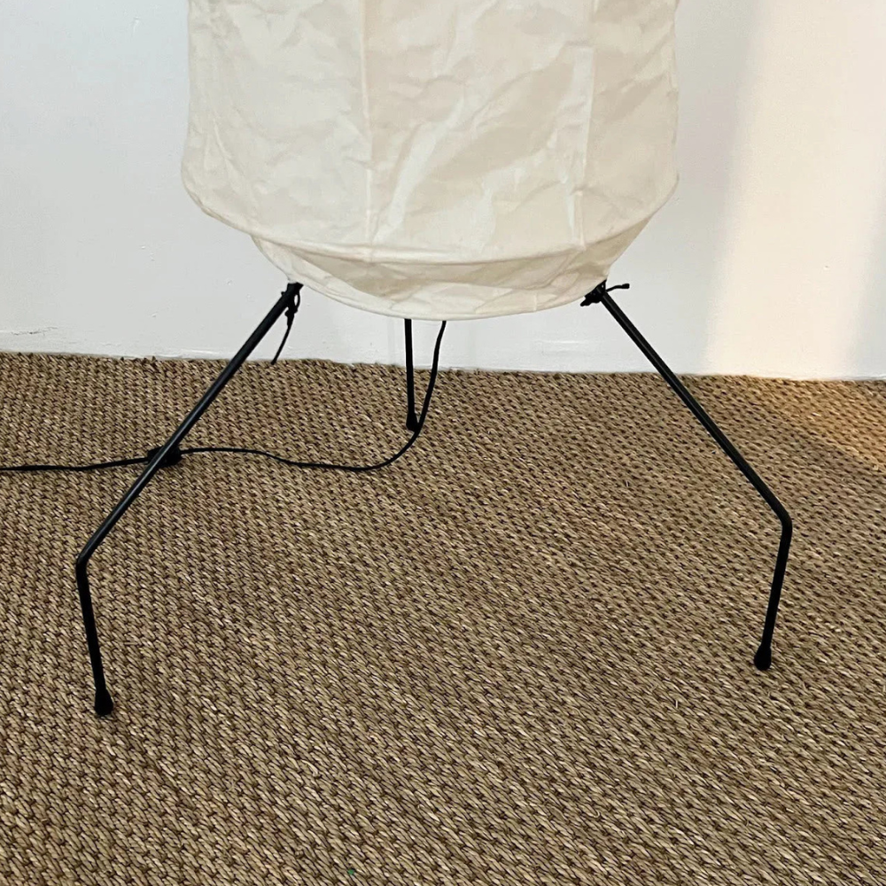 Floor Lamp with Stacked Mulberry Paper Lantern Column and Iron Wire Legs