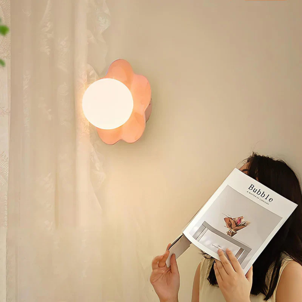 Wall Sconce with Flower Petal Metal Base - Modern Danish Pastel