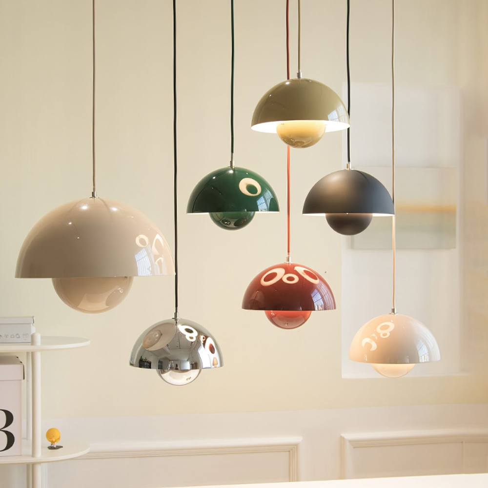 Pendant Light with Nested Dome Metal Shades - Mid Century Modern Retro