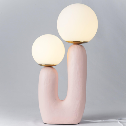 Mid-Century Modern U-Shaped Resin Table Lamp with Dual Glass Globes