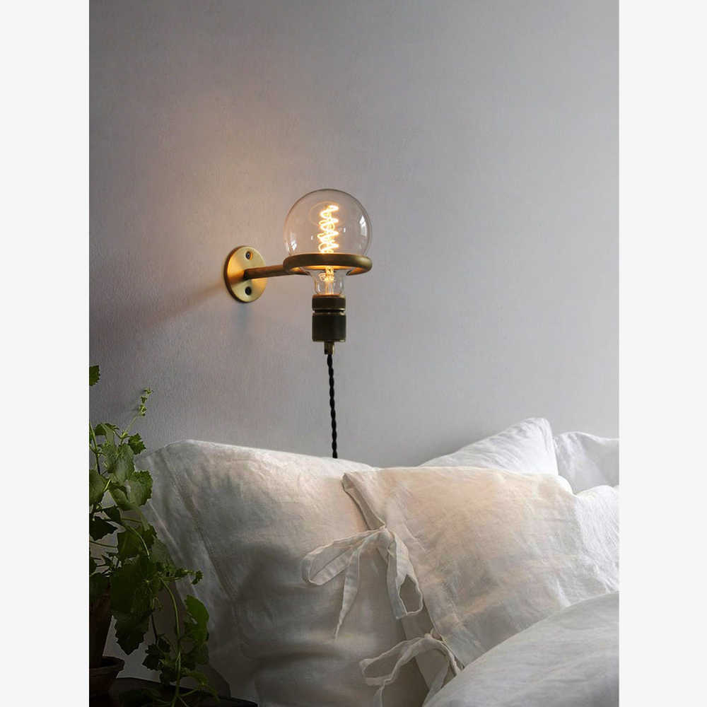 Architectural Circular Wall Light Bracket - Minimalist Industrial Braided Cord Lamp