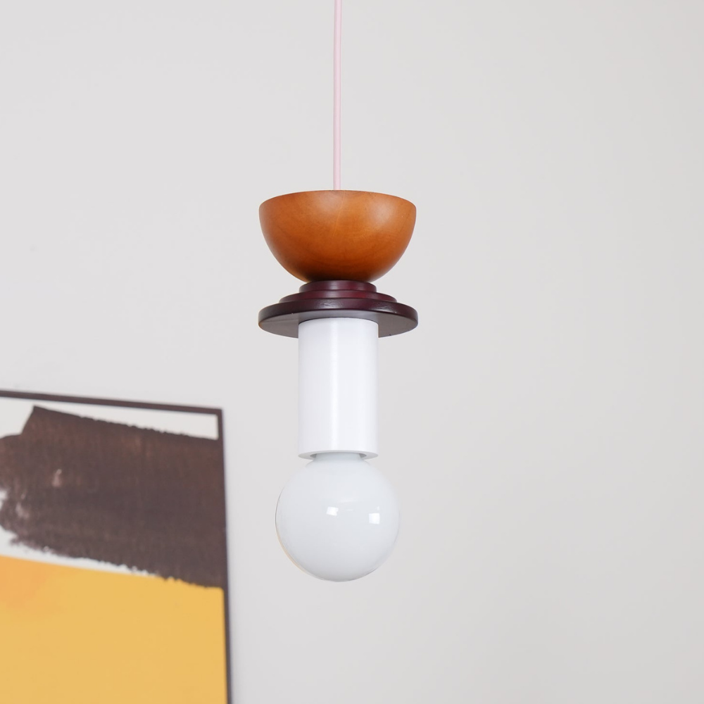 Nordic Geometric Wood Pendant Light - Modern Hand-Turned Orbital Hanging Lamp