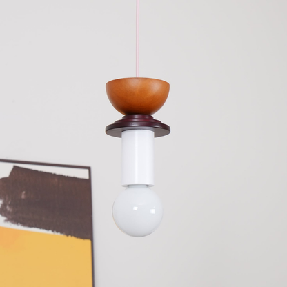 Nordic Geometric Wood Pendant Light - Modern Hand-Turned Orbital Hanging Lamp