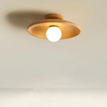 Flush Mount Ceiling Light with Wood Shade - Modern Scandinavian LED