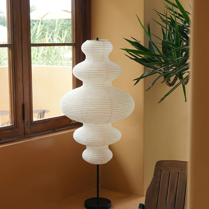 Floor lamp with Tiered Gourd Paper Shade - Japandi Sculptural Style