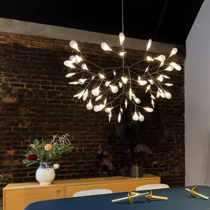 Sputnik Chandelier with Acrylic Firefly Leaves - Modern Botanical Light