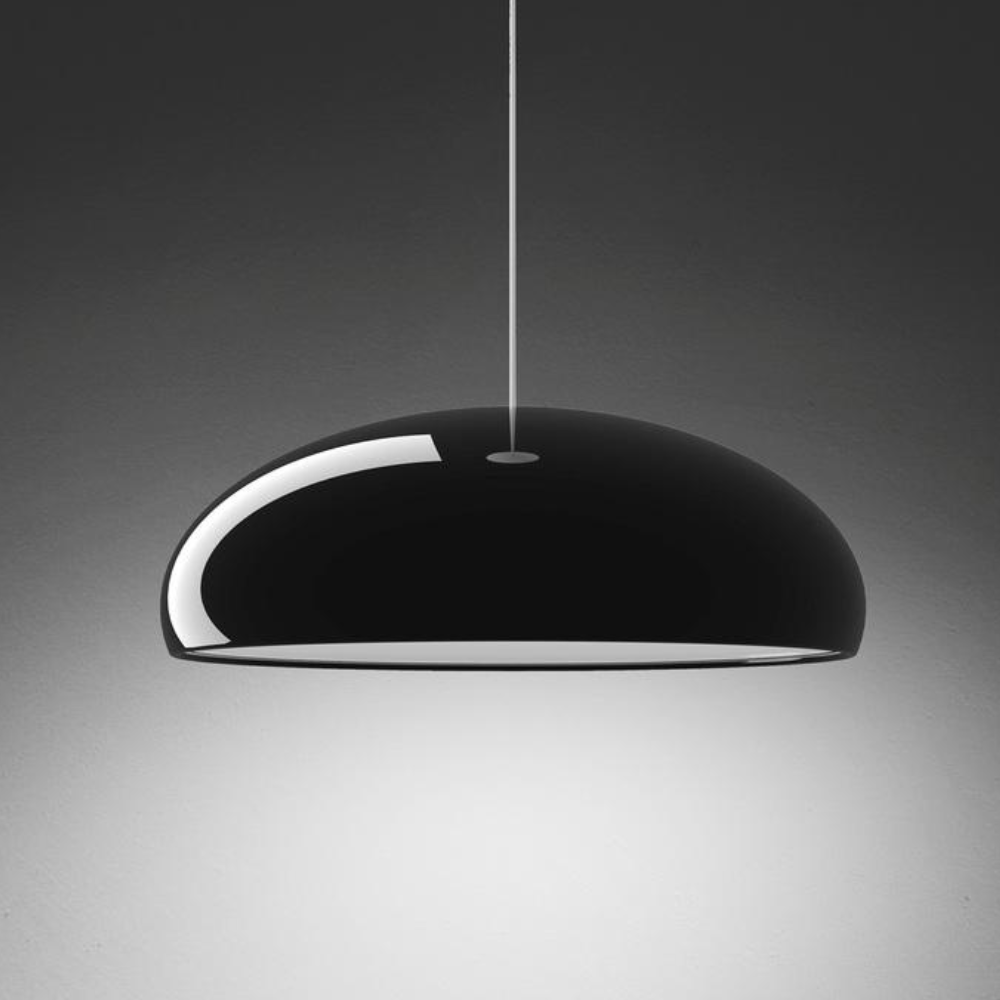 Aluminum Dome Pendant Light with Polycarbonate Diffuser - Mid Century