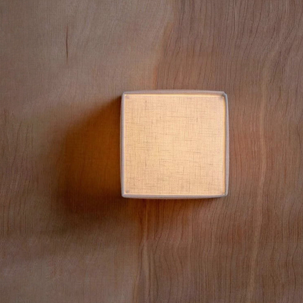 LED Cube Wall Sconce with Fabric Shade - Modern Japandi Style White