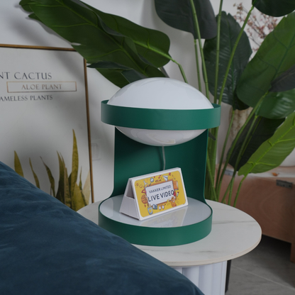 C-Shape Table Light with Frosted Glass Globe - Modern Bauhaus Green