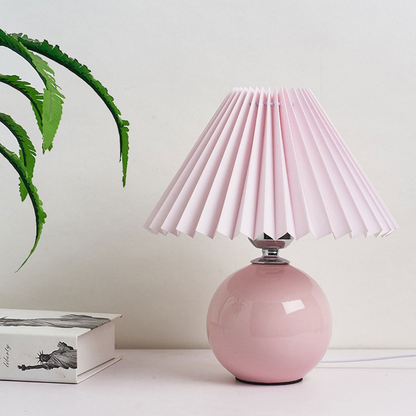 Modern Ceramic Ball Table Lamp with Pleated Mushroom Shade