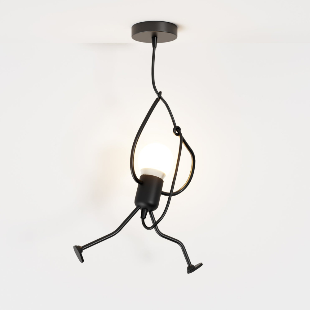 Pendant Light with Iron Figure Frame - Modern Mid Century Industrial