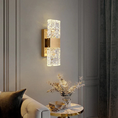 Art Deco Ripple Glass Wall Sconce - Dual Ice Crystal Block Light
