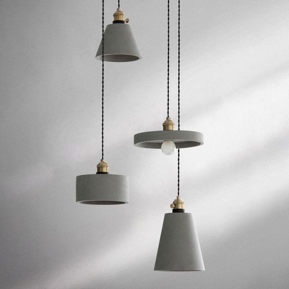 Modern Concrete Geometric Pendant Light - Industrial Cement Silhouette Hanging Lamp