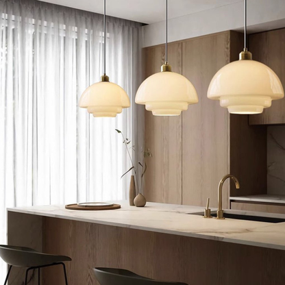 Modern Opal Glass Layered Pendant Light - Art Deco Step Silhouette Hanging Lamp