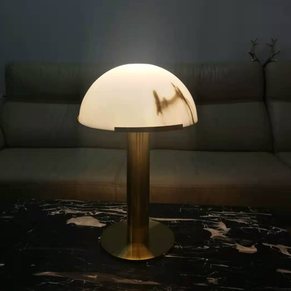 Glass and Alabaster Dome Table Lamp with Metal Base - Mid Century Modern