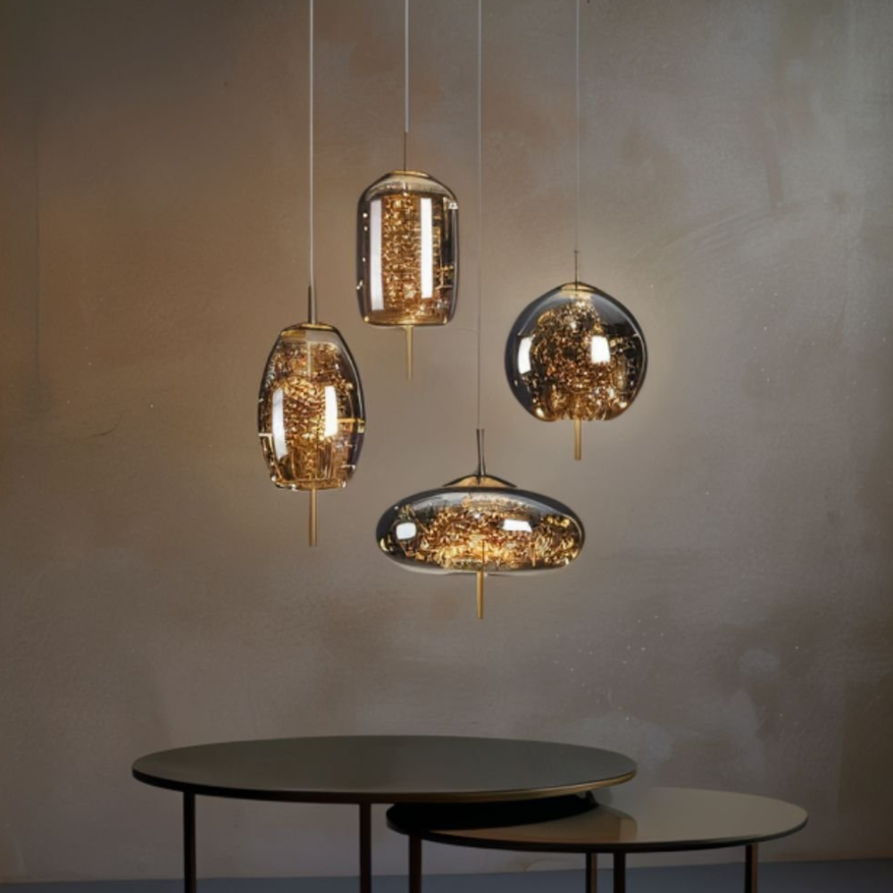 Glass Pendant Light with Smoky Shade and Starlights - Modern Style