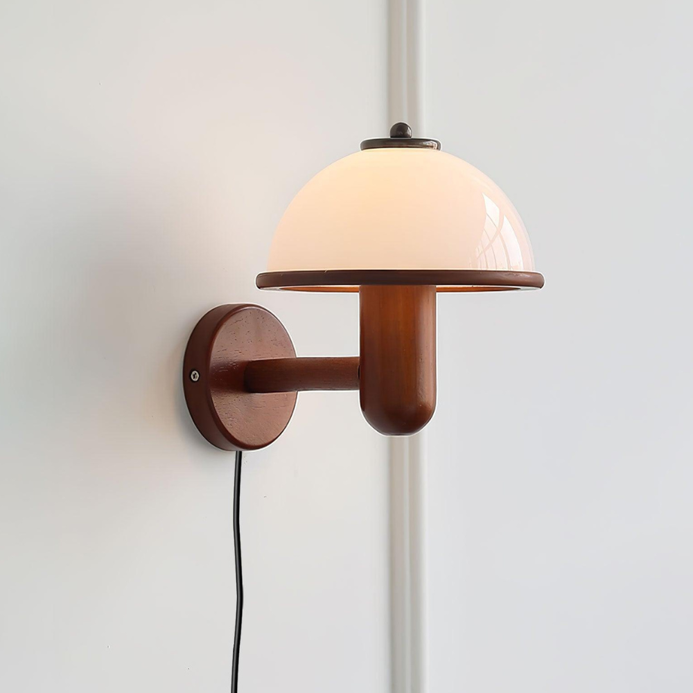 Mushroom Wall Sconce with Oak Wood Base - Mid Century Scandinavian