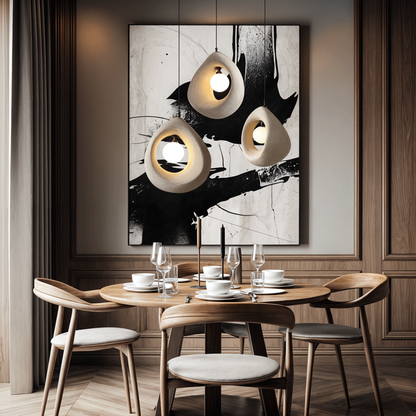Hollow Stone-Style Hanging Lamp with Glowing Orb - Nordic Earthy Decor