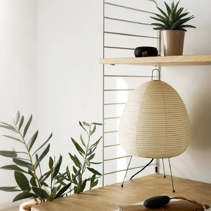 Paper Lantern Table Lamp with Tripod Metal Base - Mid Century Japanese