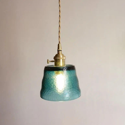 Hammered Glass Pendant Light with Brass Hardware - Nordic Modern Style