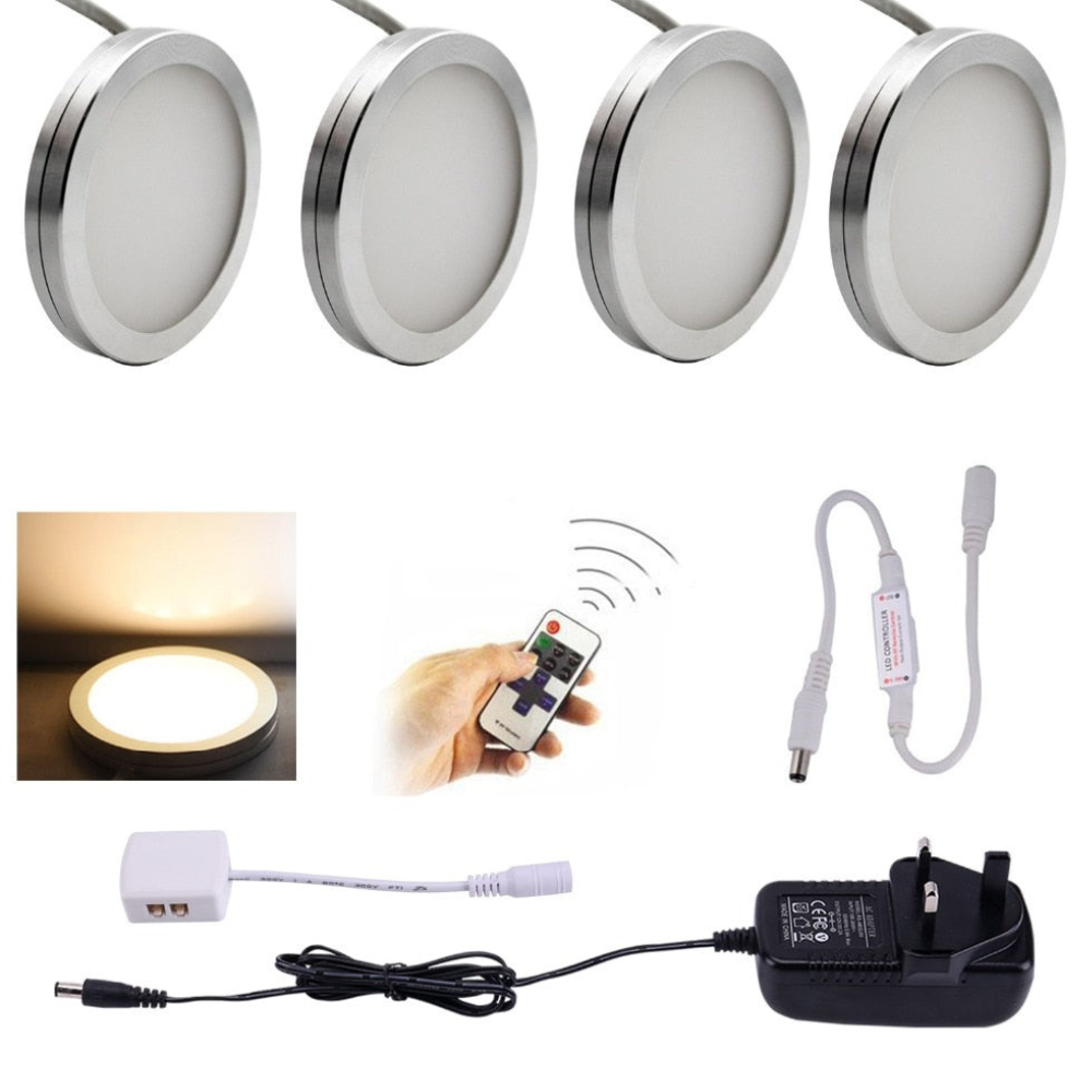 LED Puck Lights with Wireless Remote and Dimmer - 120 Degree Wide Beam