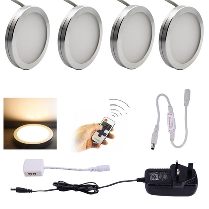 LED Puck Lights with Wireless Remote and Dimmer - 120 Degree Wide Beam