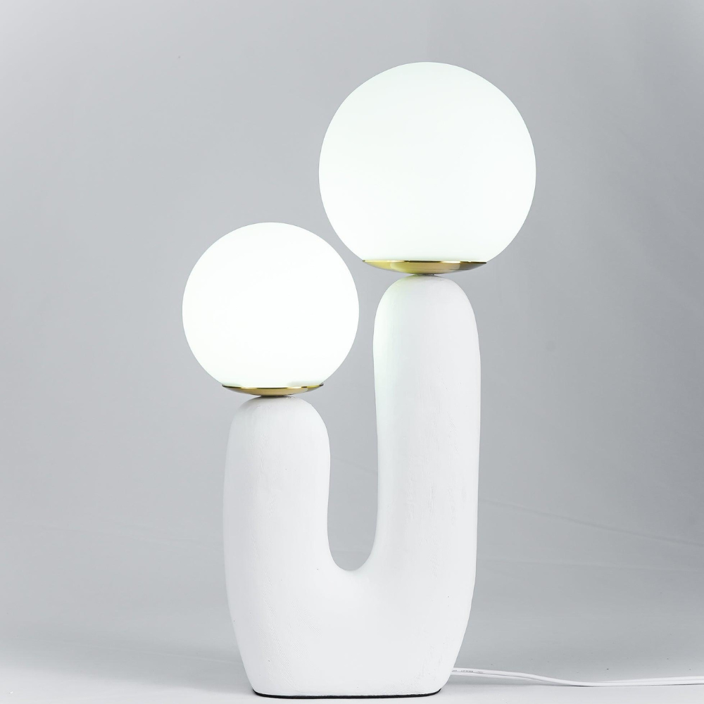Mid-Century Modern U-Shaped Resin Table Lamp with Dual Glass Globes