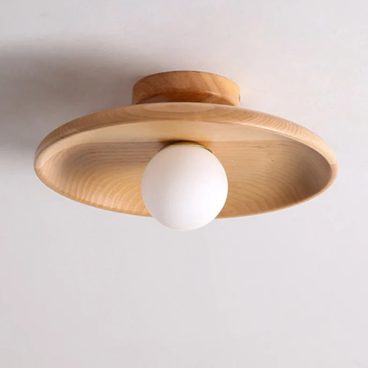 Flush Mount Ceiling Light with Wood Shade - Modern Scandinavian LED