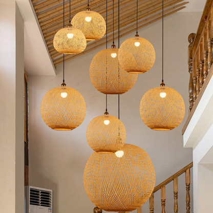 Hand-Woven Bamboo Sphere Pendant - Modern Lattice Hanging Lamp