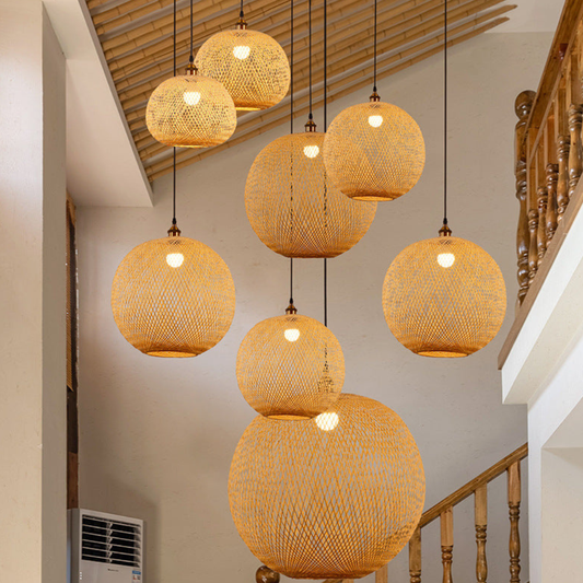 Hand-Woven Bamboo Sphere Pendant - Modern Lattice Hanging Lamp