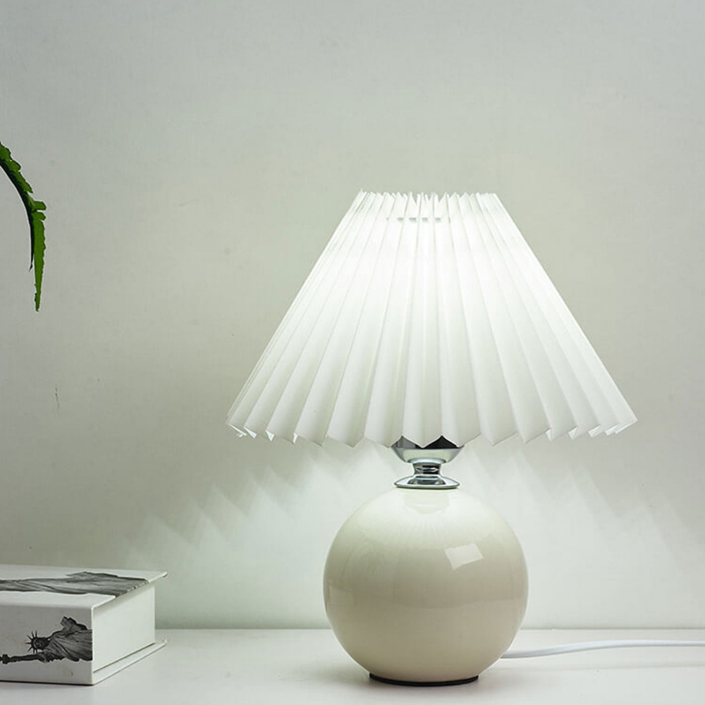 Modern Ceramic Ball Table Lamp with Pleated Mushroom Shade
