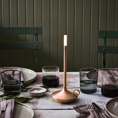 Rechargeable Battery Candlestick Desk Lamp – Brushed Aluminum Tapered Nightlight