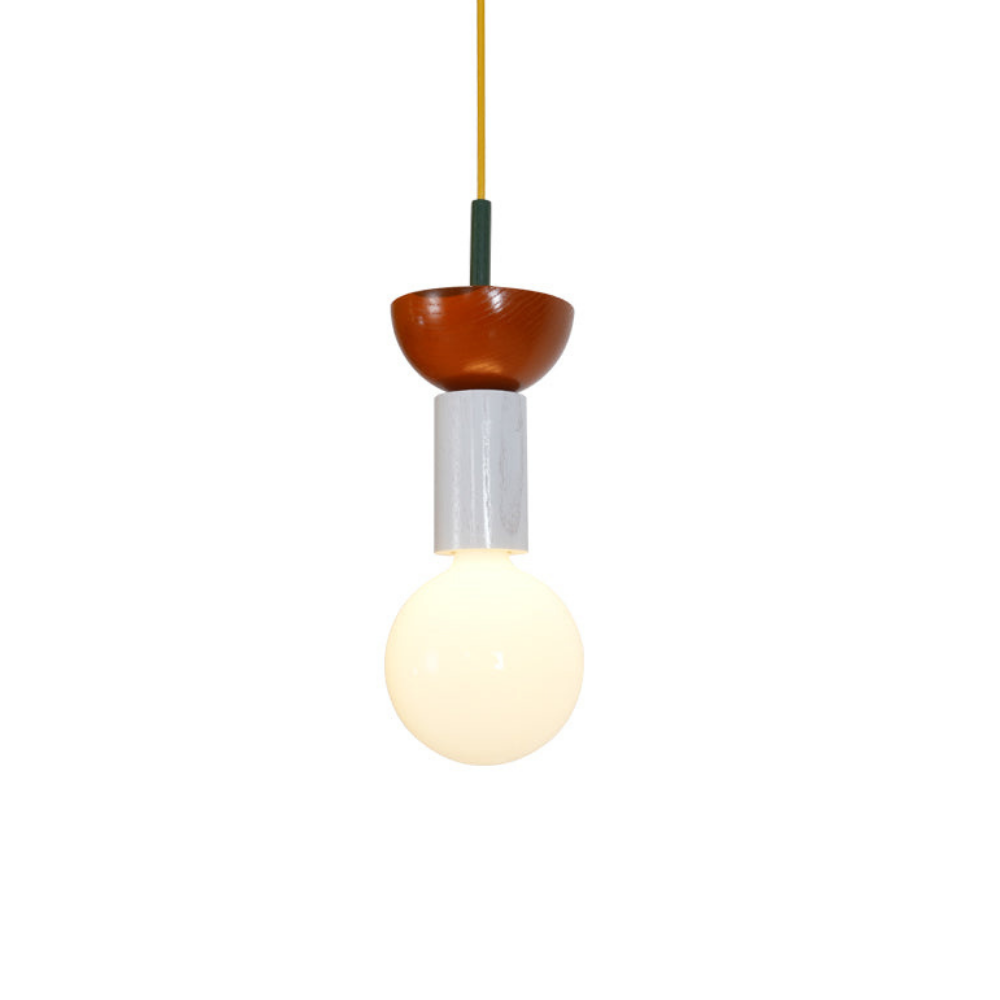 Nordic Geometric Wood Pendant Light - Modern Hand-Turned Orbital Hanging Lamp