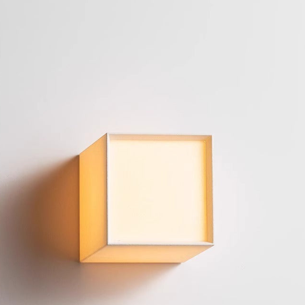 LED Cube Wall Sconce with Fabric Shade - Modern Japandi Style White