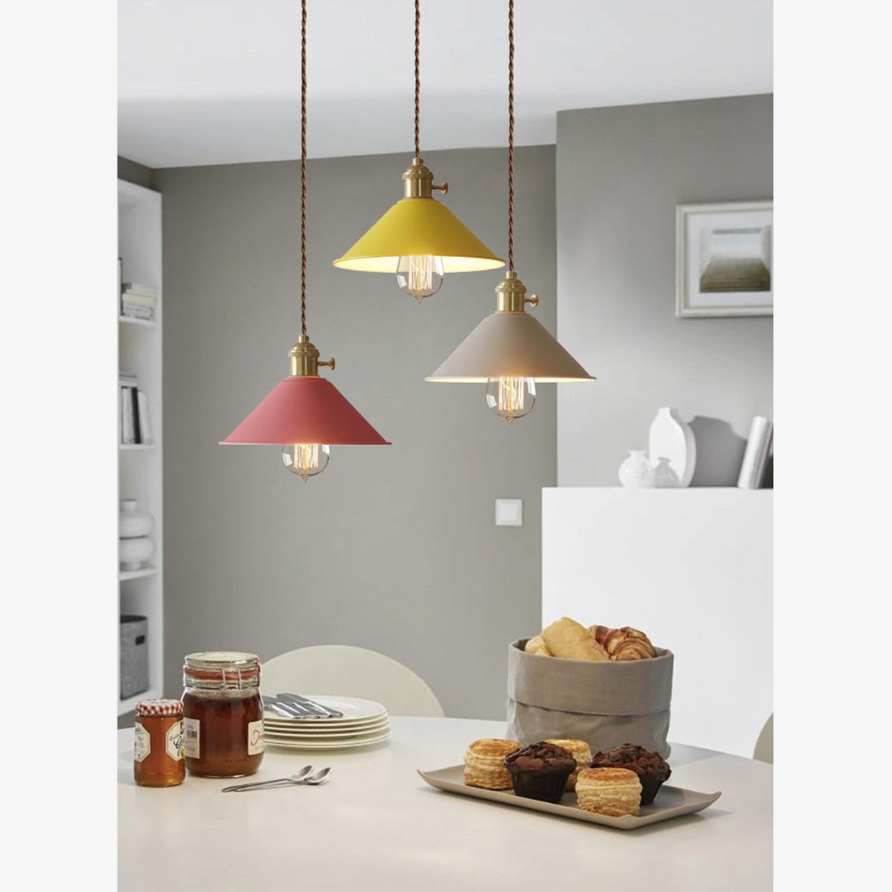 Modern Brass-Neck Cone Pendant Light - Vibrant Matte Industrial Pendant Lights