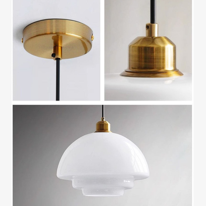 Modern Opal Glass Layered Pendant Light - Art Deco Step Silhouette Hanging Lamp