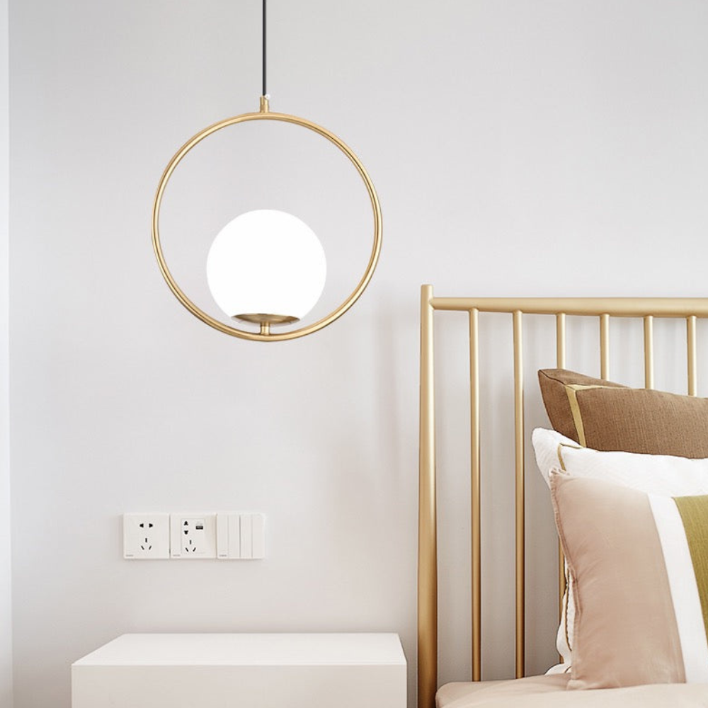 Frosted Glass Orb Hanging Lamp with Minimalist Frame - Multiple Shapes