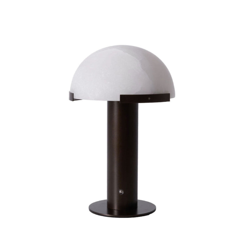 Glass and Alabaster Dome Table Lamp with Metal Base - Mid Century Modern