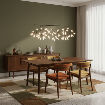 Sputnik Chandelier with Acrylic Firefly Leaves - Modern Botanical Light