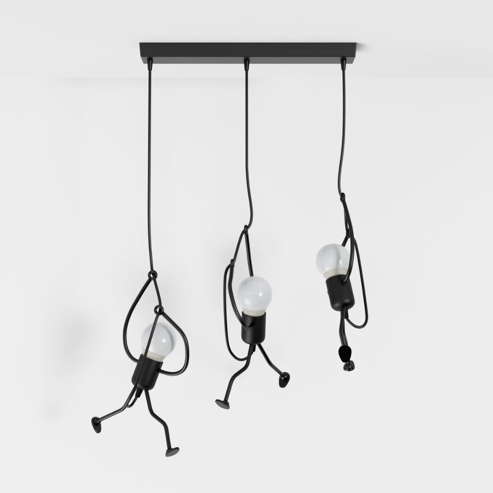 Pendant Light with Iron Figure Frame - Modern Mid Century Industrial