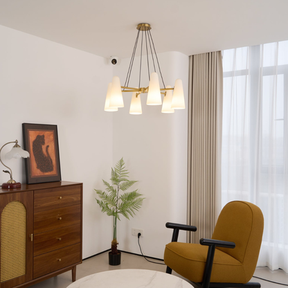 Chandelier with Conical Glass Shades and Metallic Frame - Modern Mid Century