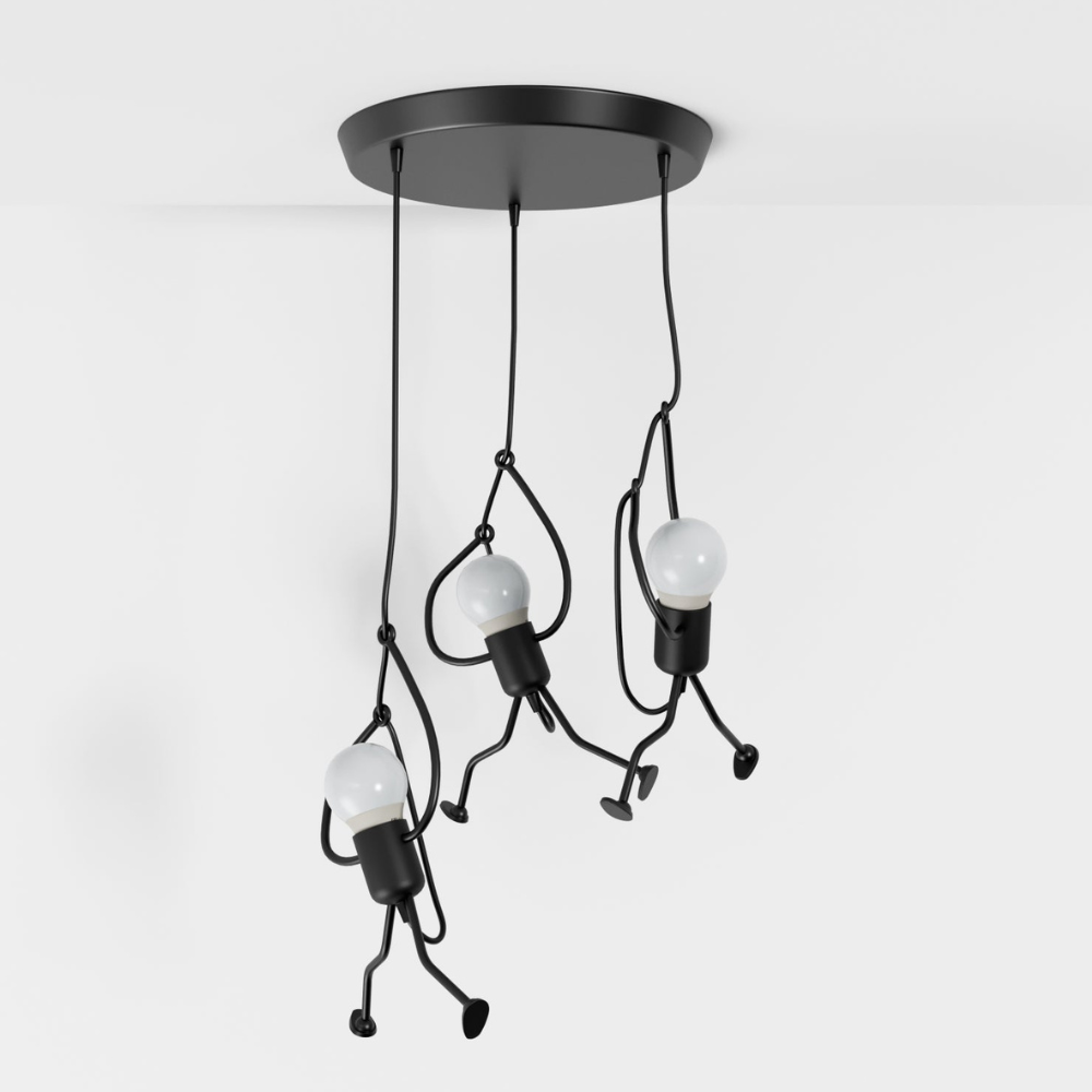Pendant Light with Iron Figure Frame - Modern Mid Century Industrial