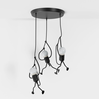 Pendant Light with Iron Figure Frame - Modern Mid Century Industrial