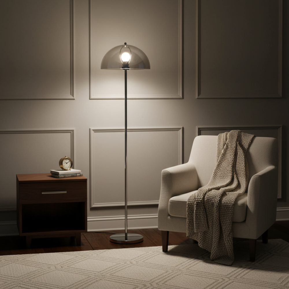 Floor Lamp with Double Layer Acrylic Dome Shade and Chrome Metal Post