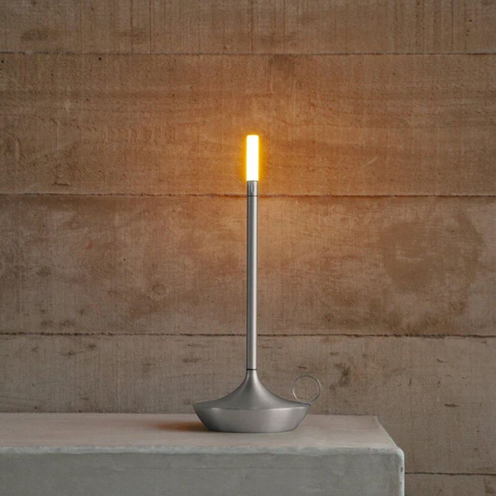 Rechargeable Battery Candlestick Desk Lamp – Brushed Aluminum Tapered Nightlight