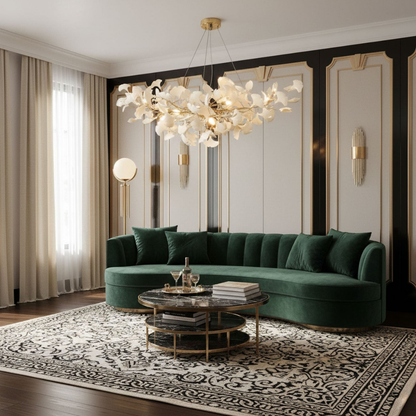 Sputnik Chandelier with Ceramic Ginkgo Leaves - Modern Art Deco