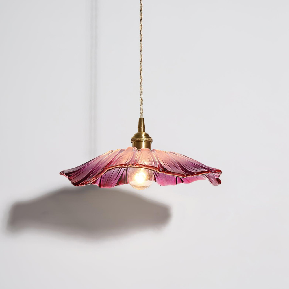 Ribbed Glass Flower Petal Pendant Light with Copper Hardware – Vintage Mid Century Style