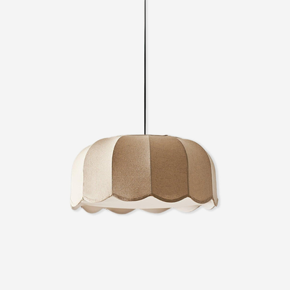 Scalloped Fabric Pendant Lamp - Modern Boho Beige Striped Ceiling Light